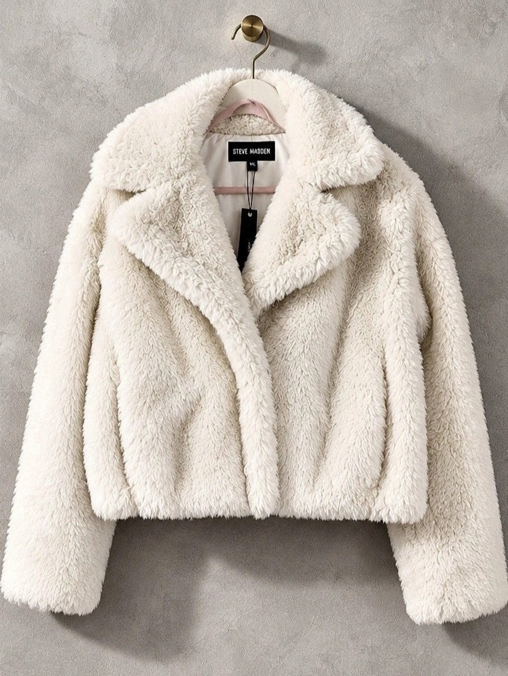 Steve Madden Hestia Crop Faux Fur Jacket White Teddy Jacket Like New